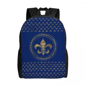 Sac à dos Fleur-de-Lys Gold et Royal Blue Backpacks Fleur de Lis Lily Flower College School Travel Sacs Bookbag Fits 15 pouces