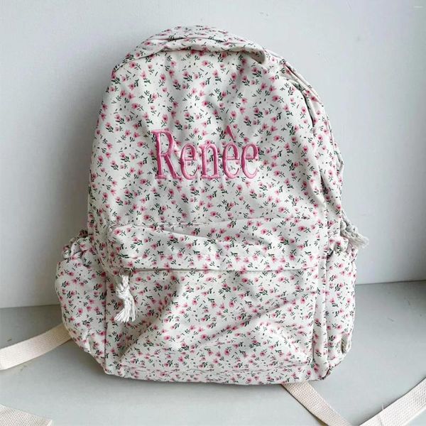 Sac à dos Floral nom personnalisé forêt Style collège cartable brodé décontracté été sacs à dos cadeau pour elle