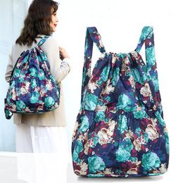 Mochila con cordón de flores, bolso de compras para mujer, gimnasio al aire libre, gran capacidad, bolsas de playa impermeables, mochila de nailon