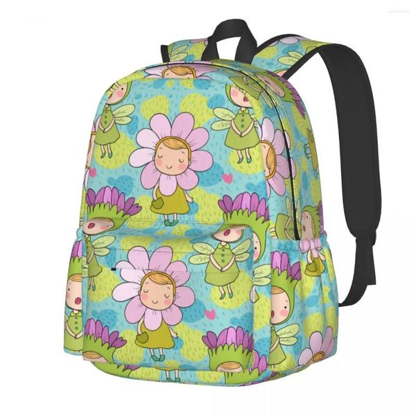 Mochila Hadas de flores Lindo cuento de hadas Dibujos animados Mujeres Hombres Poliéster Mochilas de trekking Mochilas escolares suaves y frescas Mochila Regalo de Navidad