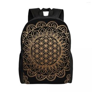 Sac à dos fleur de la vie mandala noir voyage voyages masculins books scolarisation bookbag sacré géométrie collégial daypack sacs