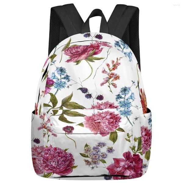 Mochila Flores Peonía Acuarela Gran Capacidad Librero Mochilas De Viaje Mochila Escolar Para Adolescentes Mujeres Bolsas Para Portátil Mochila