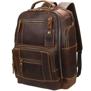 Rugzak voor heren vintage vol graan leer 15 6 inch laptop daypack grote capaciteit zakelijke camping reizen 24l rucksack 2162