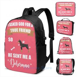 Sac à dos drôle graphique imprimé doberman chiot dog dog gifts usb charge masculin sacs sacs de sac