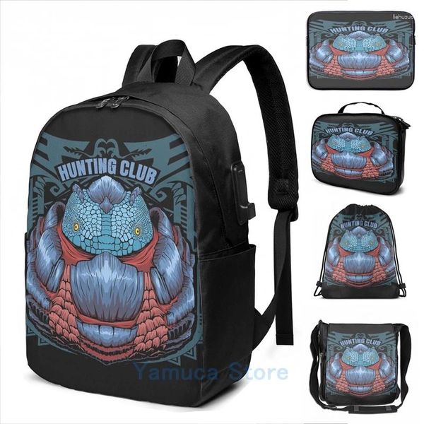 Mochila divertida impresión gráfica dodogama hunting club usb hombres bolsos escolares bolsas para mujeres elpépida de viajes