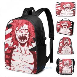 Sac à dos drôle graphique imprimé eijiro kirishima (émeute rouge) plus ultra usb charge masculine sacs sacs de sacles de voyage pour femmes