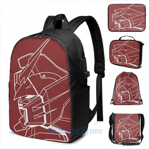 Sac à dos drôle imprimé graphique Gundam Epyon profil contour blanc USB Charge hommes sacs d'école femmes sac voyage ordinateur portable