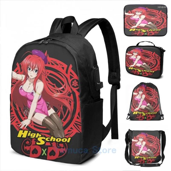 Sac à dos drôle imprimé graphique Rias Gremory USB Charge hommes sacs d'école femmes sac voyage ordinateur portable