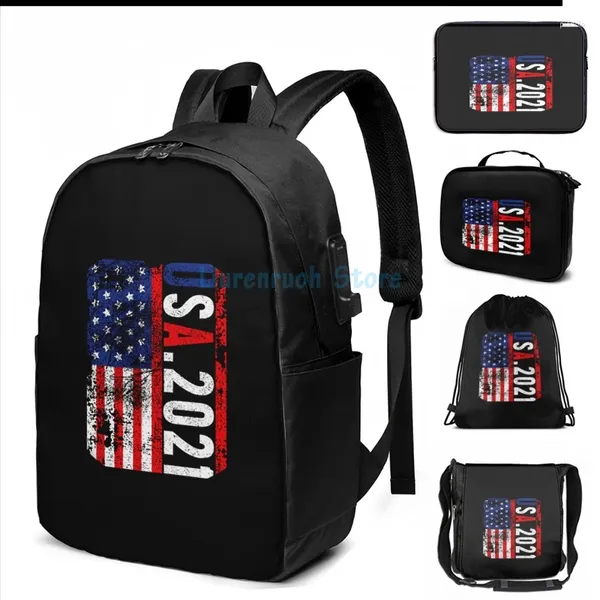 Sac à dos drôle graphique imprimé USA 2024 drapeau des États-Unis USB Charge Men Sacs Sacs pour femmes Bags de voyage