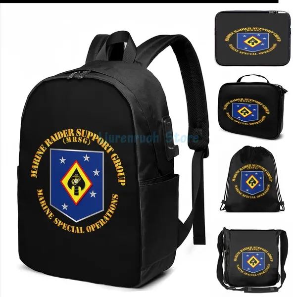 Sac à dos drôle graphique imprimé USMC Marine Raider Group de soutien USB Charge Men Sacs Sacs Femme Sac Voyage