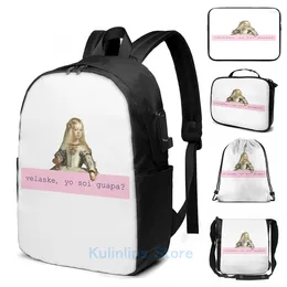 Rugzak grappige grafische print velaske yo soi guapa- - meninas camiseta usb charm charge heren schooltassen dames tas laptop