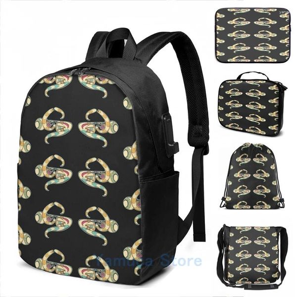 Mochila con estampado gráfico divertido, ojos abiertos, carga USB, bolsos escolares para hombres, bolso para mujeres, portátil de viaje