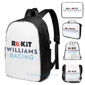 Sac à dos drôle graphique imprimé williams course usb charge hommes sacs scolaires pour femmes sac de voyage