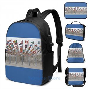 Rugzak grappige grafische print wereld vlaggen USB Charge heren schooltassen dames tassen reis laptop