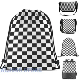 Rugzak grappige print schoudertassen vrouwen zwart en witte chequed vlag Motorsports racedag schaken single packmen gym tas