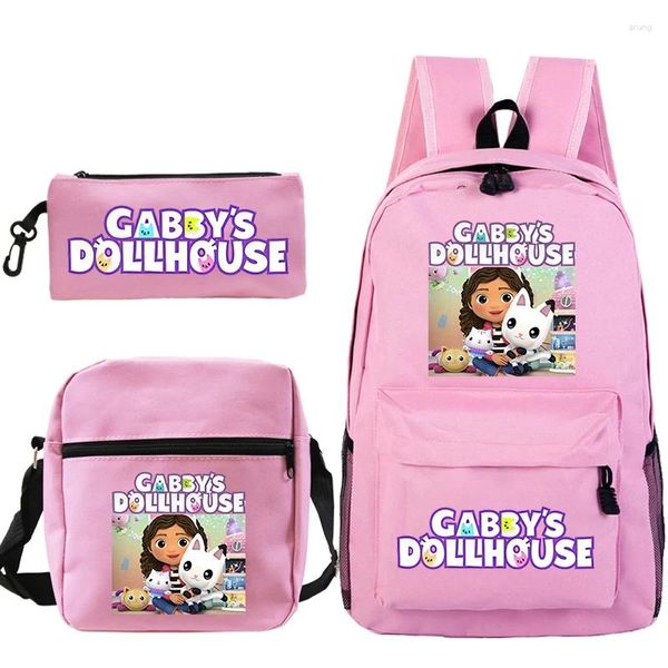 Backpack's Dollhouse de hombro Distón Lápiz de lápiz 3pcs/set Boys Girls School Bolss niños Rucksack diario de mochila