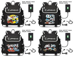 Backpack Game Cuphead Mugman Canvas Packsack Tieners Zip Schoolbag unisex USB oplaadschouders reis laptop tas cartoon7088127