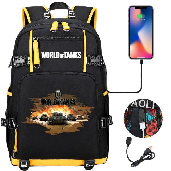 Sac à Dos Jeu World Of Tanks Sac à Dos Fille garçon Cartable Grande capacité Pochette d'ordinateur étanche Multifonction USB Chargement Sac à Dos