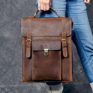 Rugzak echt lederen daypack knapack mannen schouder laptop boektassen vintage reizen mannelijke rugzak