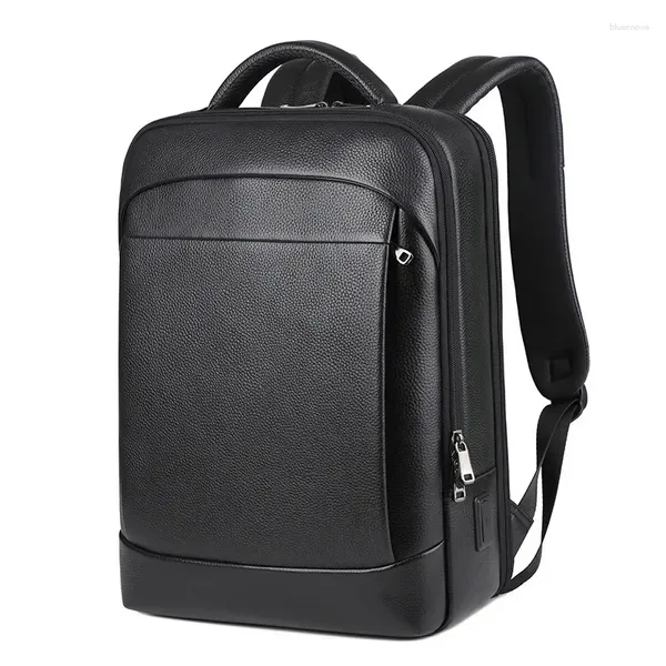 Mochila de cuero genuino para hombres, portátil de 15,6 pulgadas, carga USB, antirrobo, impermeable, de gran capacidad, bolsas de viaje para hombre