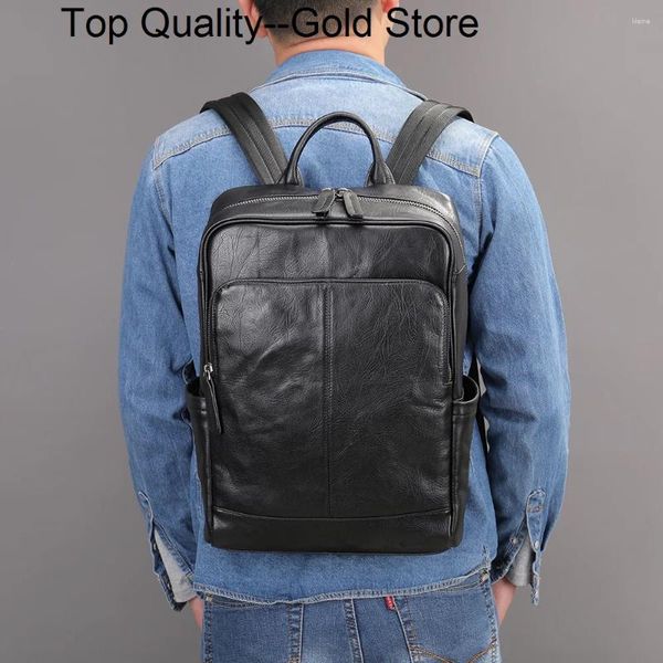 Mochila de cuero genuino para computadora portátil para hombres Bolsa de computadora de 14 pulgadas Notebook Executive Business Gran capacidad Shoolbag para niño