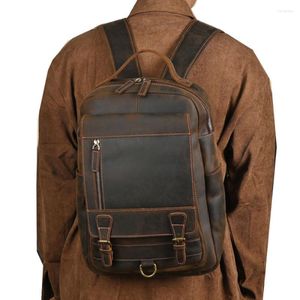 Sac à dos en cuir véritable hommes véritable peau de vache garçon cartable sacs à dos voyage d'affaires mâle sac à dos haute qualité fourre-tout sac à dos