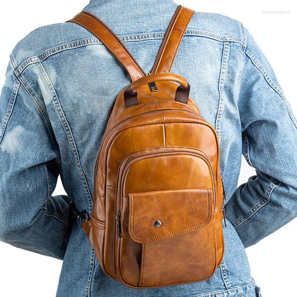 Mochila de cuero genuino hombres de la plataforma de la cruz del cofre diseñador retro del verdadero pastel de vaca machaca machista hombro cruzado