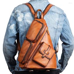 Sac à dos véritable sac en cuir sac à dos pour hommes sac d'école sac campuser voyage mode rétro mâle réalité vache de vache sac à dos paquet