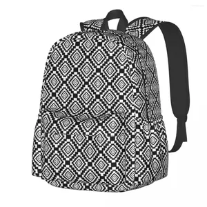 Mochila Geo Print Geomatric Blanco Y Negro Mochilas Diarias Estudiante Unisex Colorido Durable Bolsas De Escuela Secundaria Mochila De Ocio