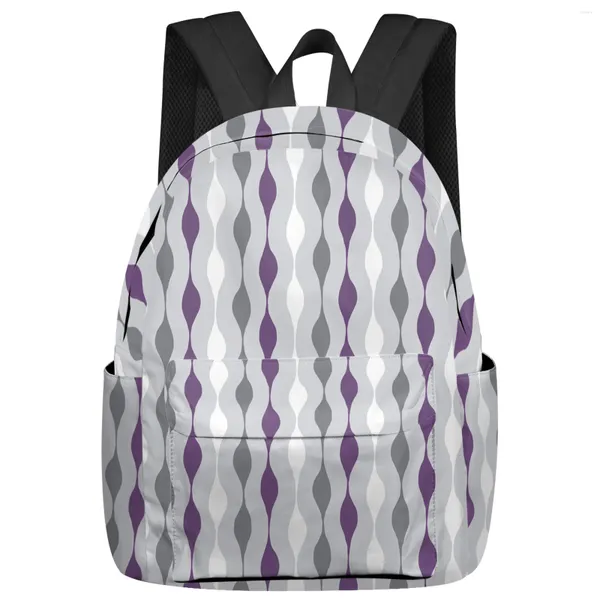 Sac à dos géométriques rayures violet gris femme homme sac à dos étanche école de voyage pour les élèves garçons filles sacs d'ordinateur portable mochilas