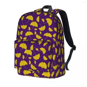 Rugzak Ginkgo Biloba Print Geel en Paars Workout Rugzakken Student Stijl Middelbare Schooltassen Designer Patroon Rugzak