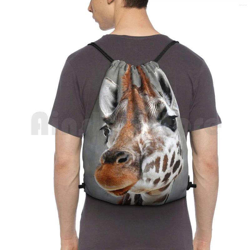 Backpack Giraffe On Grey Drawstring Bag Riding Climbing Gym Animal
