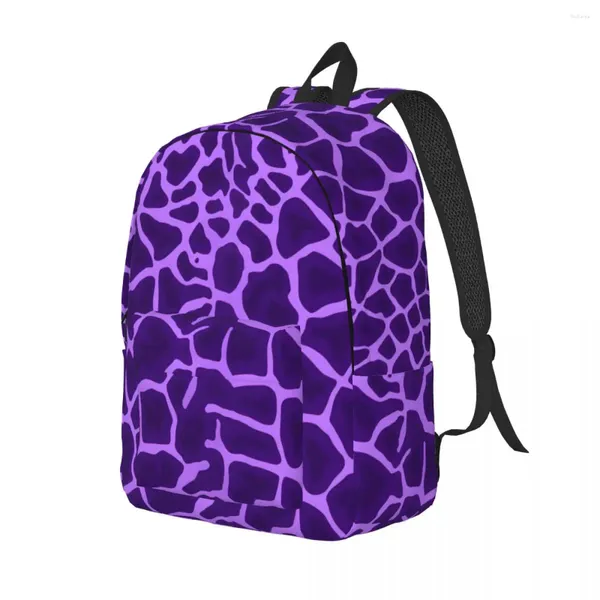 Sac à dos girafe imprimé violet animal amusant sac à dos boy fille en plein air sacs de lycée légers.