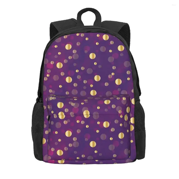 Mochila Gold Dot Purple Swirl Mochilas universitarias Hombres Kawaii Mochilas de escuela secundaria Diseño Mochila grande