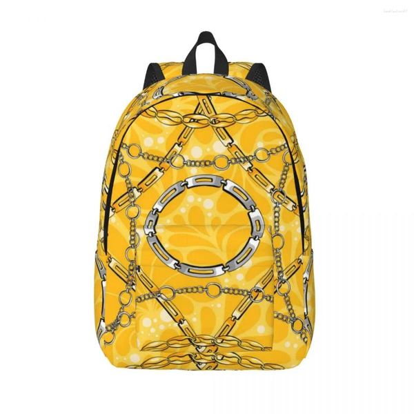 Mochila cadena dorada vintage damask viajes mochilas adolescentes big school bolsas elegantes