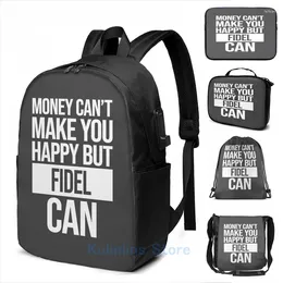 Backpack grafische afdruk fidel naam geld kan je niet gelukkig maken, maar kan cadeau voor USB Charge Men School Travel Laptop Bag