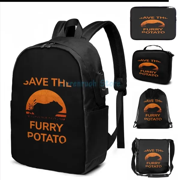 Sac à dos graphique imprimé sauf la pomme de terre à fourrure - Guinée Pig Wheek Retro Gift USB Charge Men Sacs Sacs d'école Femmes Voyage d'ordinateur portable Sac