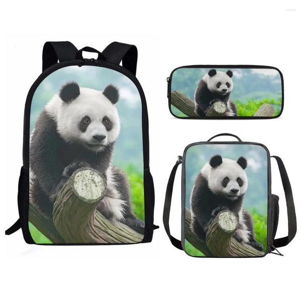 Sac à dos Harajuku Animal Panda imprimé 3D, 3 pièces/ensemble, sacs d'école pour étudiants, sac à dos pour ordinateur portable, sac à déjeuner, trousse à crayons
