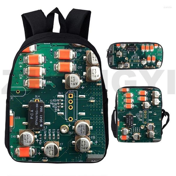 Mochila Harajuku Circuit Board Chip 3D Print 3pcs/Set Bolsas de la escuela