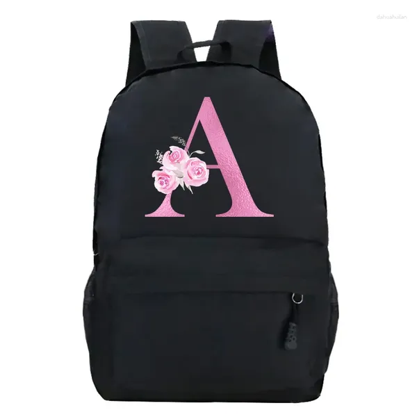 Mochila Harajuku moda juvenil bolso universitario viaje mochila mujer infantería paquete negro púrpura alfabeto con rosa Y2k mochilas