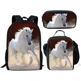 Mochila Harajuku Fire Crazy Horse Impresión 3D 3 unids/set Bolsas escolares para estudiantes Mochila para computadora portátil Bolsa de almuerzo Estuche para lápices