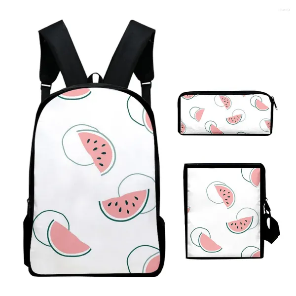 Sac à dos Harajuku Fruit 3D imprimé 3 pièces/ensemble, sacs d'école pour élèves, sac à dos pour ordinateur portable, sac à bandoulière incliné, trousse à crayons