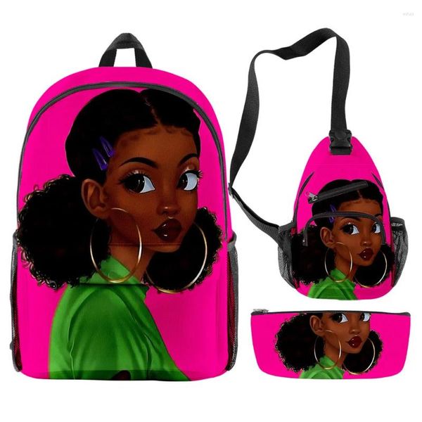 Sac à dos harajuku drôle africain fille 3d imprime 3pcs / élève sacs scolaires de voyage