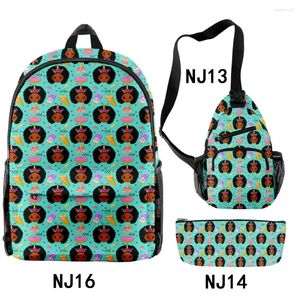 Sac à dos harajuku filles africaines drôles 3d imprimé 3pcs / pupil sacs scolaires de voyage