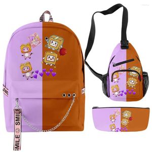 Mochila harajuku caja divertida 3d impresión 3pcs/set bolsas escolares multifunción bacina de viaje