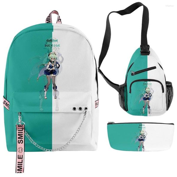 Mochila Harajuku Juego divertido Genshin Impacto 3D Print 3pcs/Set Bolsas escolar