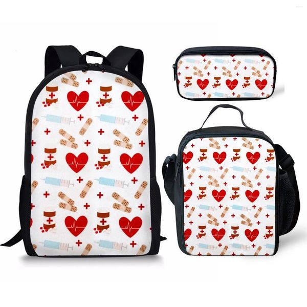 Mochila Harajuku Corazón Impresión 3D 3 unids/set Bolsas escolares para estudiantes Mochila para computadora portátil Bolsa de almuerzo Estuche para lápices