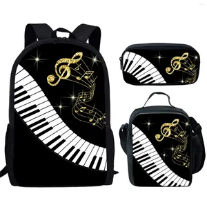 Sac à dos Harajuku, clavier de Piano, Notes de musique, impression 3D, 3 pièces/ensemble, sacs d'école pour étudiants, sac à dos pour ordinateur portable, sac à déjeuner, trousse à crayons