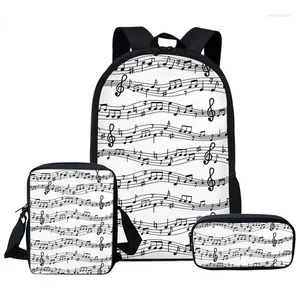 Sac à dos Harajuku Piano clavier Notes de musique impression 3D 3 pièces/ensemble sacs d'école sac à dos pour ordinateur portable sac à bandoulière incliné porte-crayon
