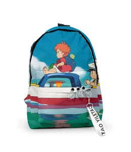 Rugzak Harajuku Ponyo op de Cliff School Bags Travel Boys Girls Girls Small 3D Oxford Waterdichte Key Chain Notebook BackpackSBAC6286459